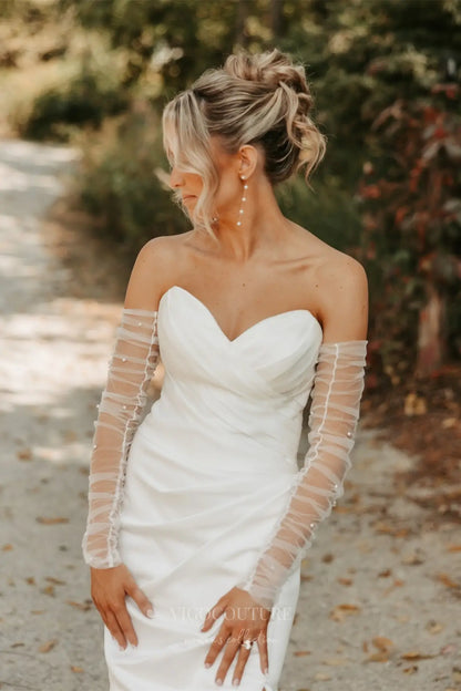 Wedding Dresses 2025 to impress Elegant Ivory Satin Mermaid Wedding Dress with Sheer Corset Back, Optional Tulle Pearl Sleeves & High Slit – W2355-vigocouture-vigocouture