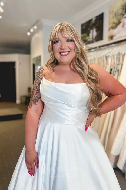 Wedding Dresses 2025 to impress Elegant Ivory Satin Strapless Wedding Dress with Draped Neckline, Pockets & Back Bow – VW2592-vigocouture-vigocouture