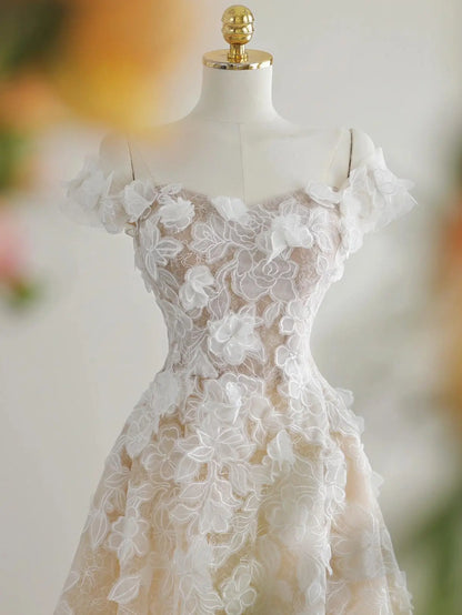 Wedding Dresses 2025 to impress Elegant Off-Shoulder A-Line Lace Wedding Dress with Floral Embroidery | Style RD003-vigocouture-vigocouture