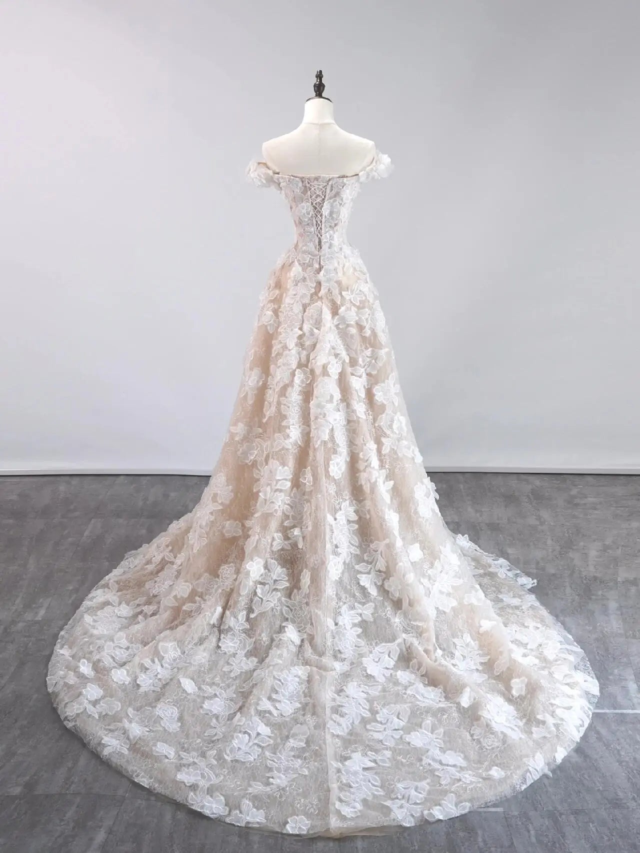 Wedding Dresses 2025 to impress Elegant Off-Shoulder A-Line Lace Wedding Dress with Floral Embroidery | Style RD003-vigocouture-vigocouture