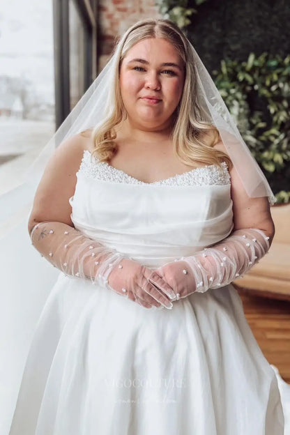 Wedding Dresses 2025 to impress Elegant Plus Size Organza Wedding Dress with Ruched Bodice, Beaded Neckline & Chapel Train – W2619-vigocouture-vigocouture