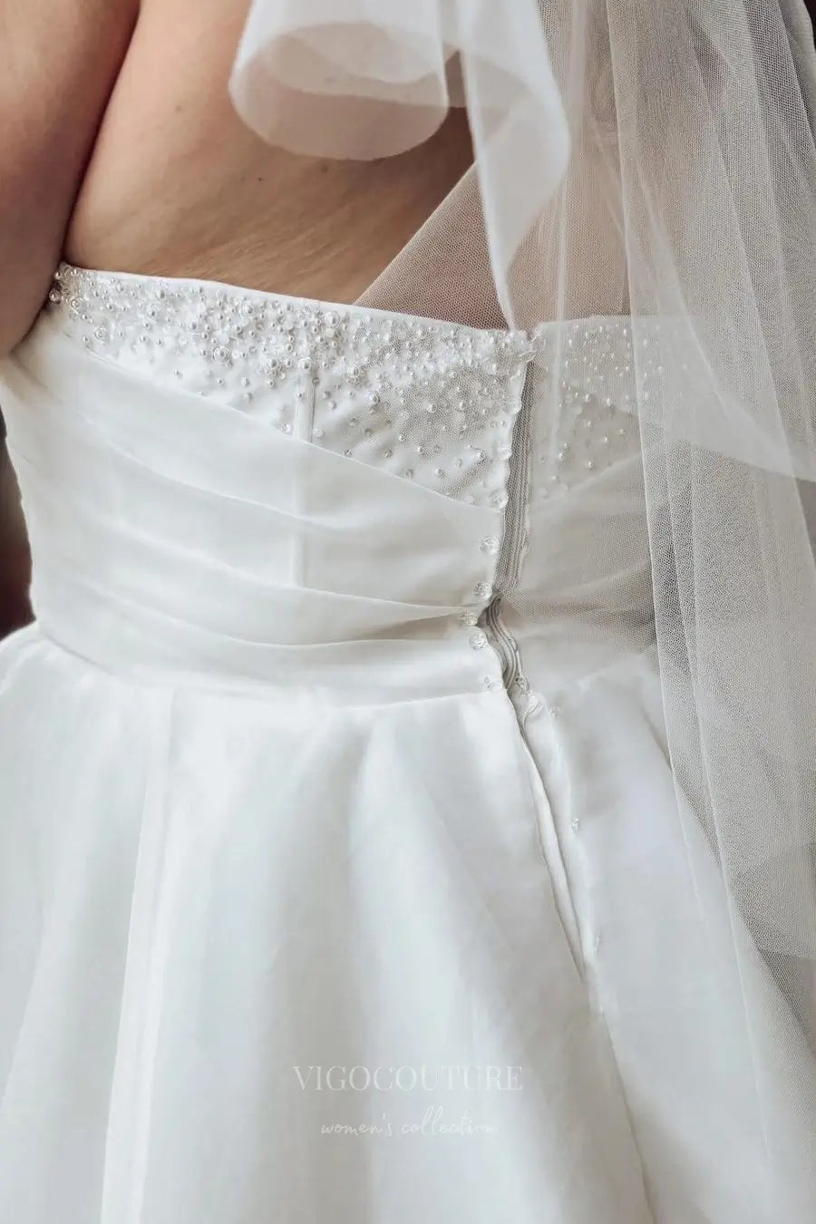 Wedding Dresses 2025 to impress Elegant Plus Size Organza Wedding Dress with Ruched Bodice, Beaded Neckline & Chapel Train – W2619-vigocouture-vigocouture