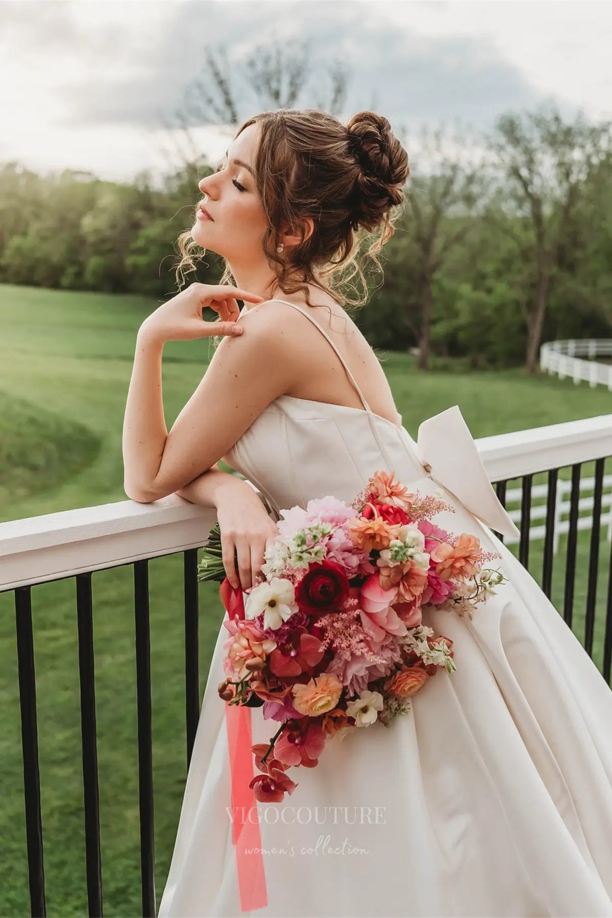 Wedding Dresses 2025 to impress Elegant Satin A-Line Wedding Dress with Spaghetti Straps, Plunging Neckline, Bow Back & Pockets – W2615-vigocouture-vigocouture