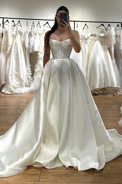 Wedding Dresses 2025 to impress Elegant Satin Ball Gown Wedding Dress with Boned Corset Bodice, Sweetheart Neckline & High Slit – W2618-vigocouture-vigocouture