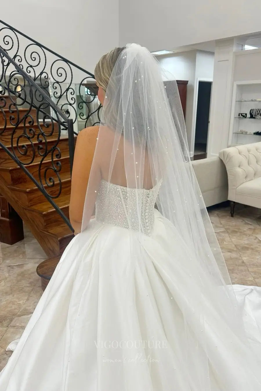 Wedding Dresses 2025 to impress Elegant Satin Ball Gown Wedding Dress with Pearl Beaded Bodice and Deep Sweetheart Neckline – W2601-vigocouture-vigocouture
