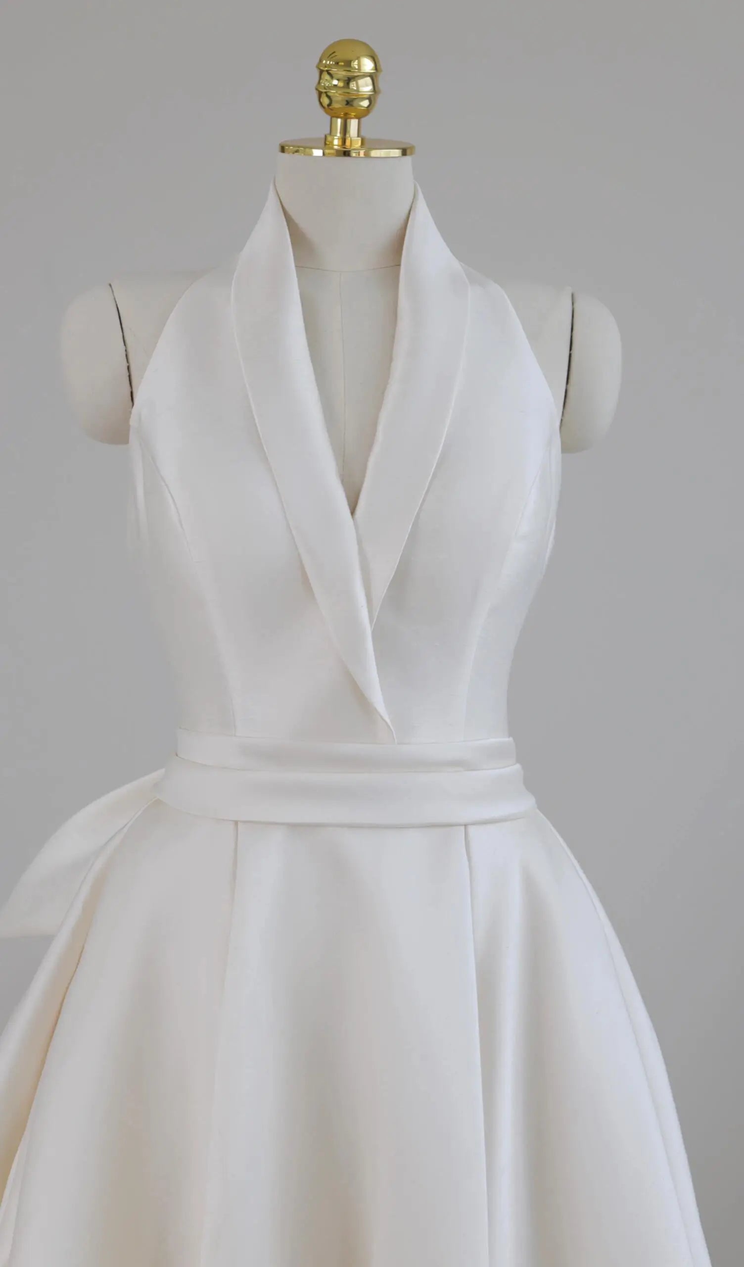 Wedding Dresses 2025 to impress Elegant Satin Halter Wedding Gown with Full Overskirt and Bow Back Detail – Style RD004-vigocouture-vigocouture