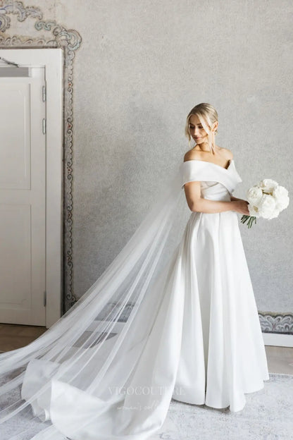 Wedding Dresses 2025 to impress Elegant Satin Off-Shoulder Wedding Dress with Pleated Bodice & Front Slit – W2605-vigocouture-vigocouture