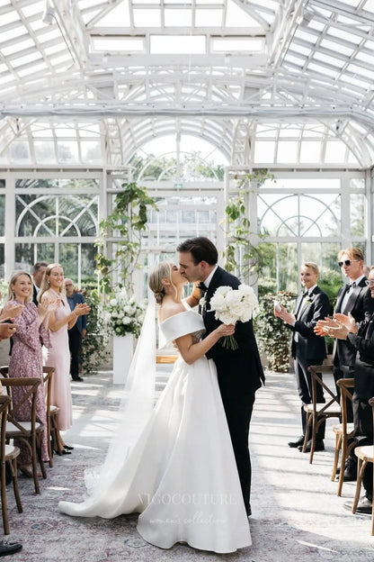 Wedding Dresses 2025 to impress Elegant Satin Off-Shoulder Wedding Dress with Pleated Bodice & Front Slit – W2605-vigocouture-vigocouture