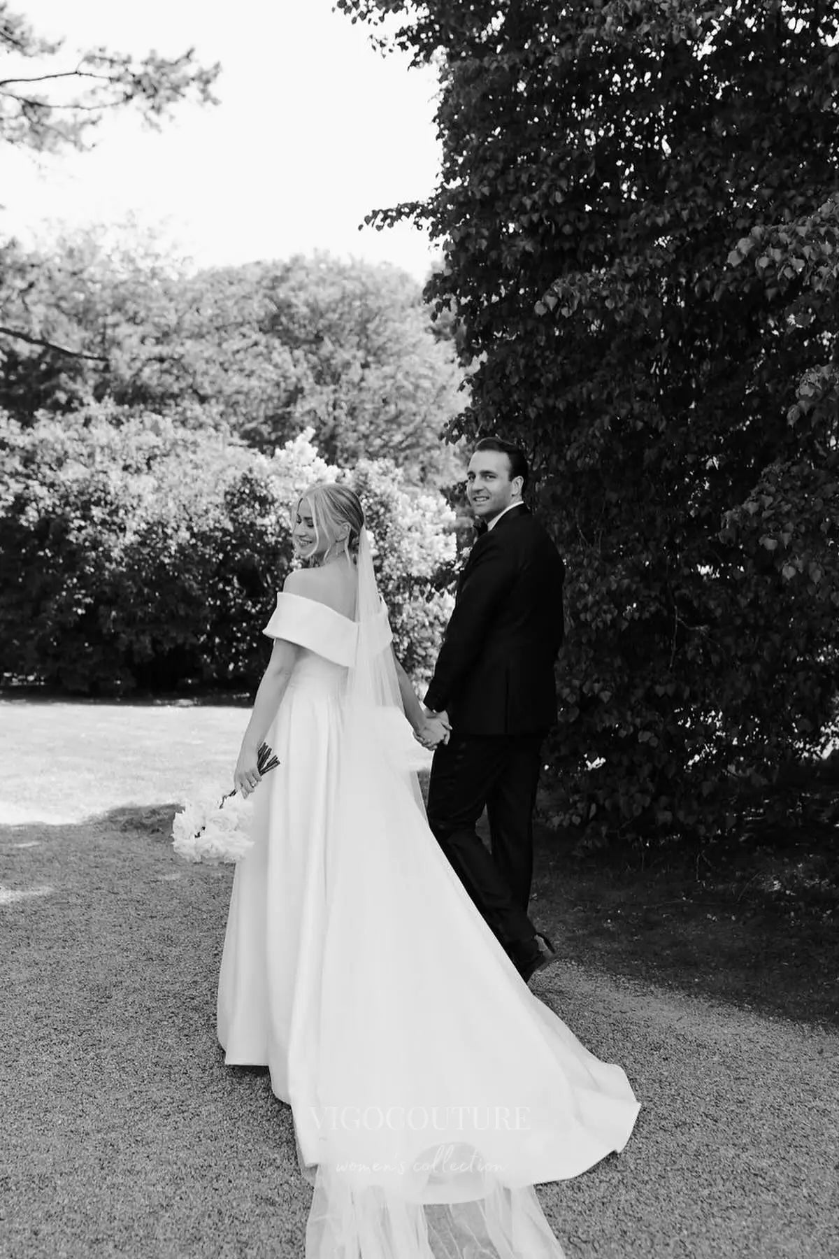 Wedding Dresses 2025 to impress Elegant Satin Off-Shoulder Wedding Dress with Pleated Bodice & Front Slit – W2605-vigocouture-vigocouture