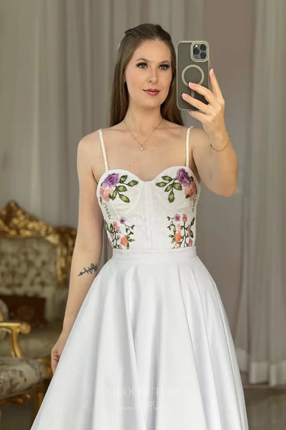 Wedding Dresses 2025 to impress Ethereal Floral Embroidered Wedding Dress with Sweetheart Corset Bodice, Bow-Tie Shoulder Straps & Flowing A-Line Skirt – W2635-vigocouture-vigocouture