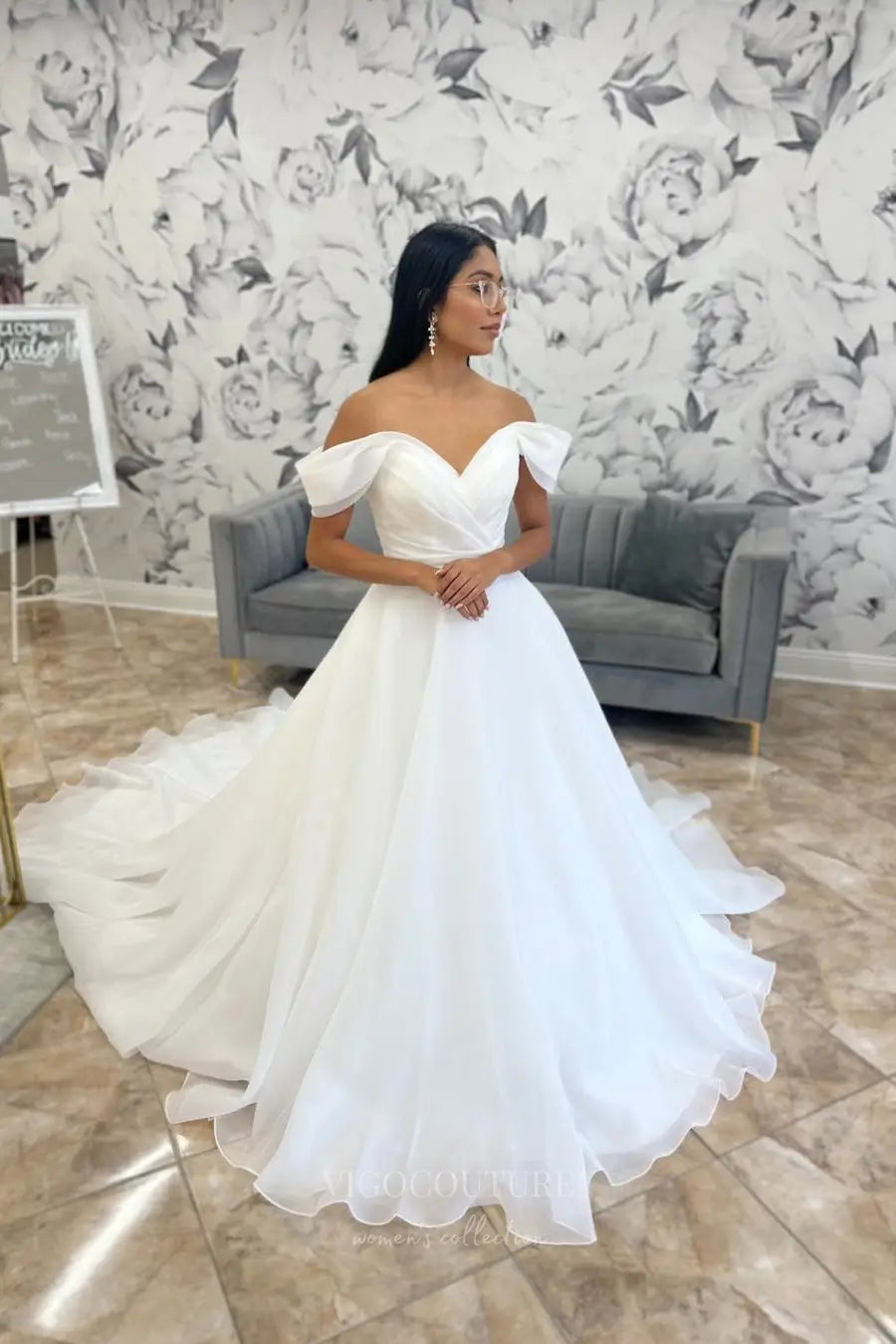 Wedding Dresses 2025 to impress Ethereal Off-the-Shoulder Ball Gown Wedding Dress with Draped Bodice, Puff Sleeves & Layered Tulle Skirt – W2608-vigocouture-vigocouture