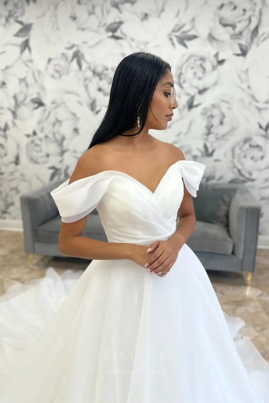 Wedding Dresses 2025 to impress Ethereal Off-the-Shoulder Ball Gown Wedding Dress with Draped Bodice, Puff Sleeves & Layered Tulle Skirt – W2608-vigocouture-vigocouture