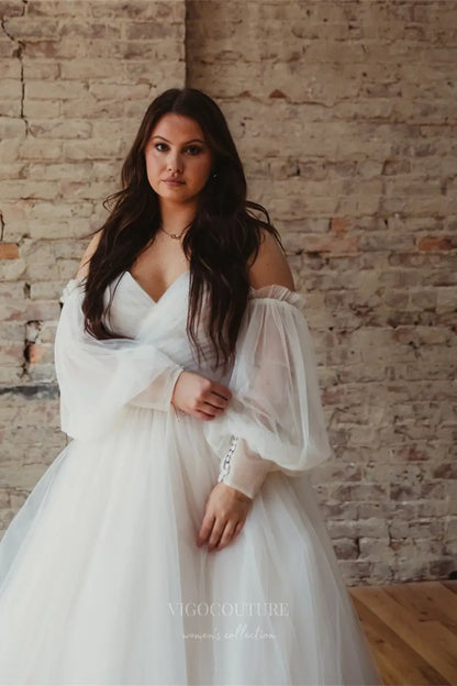 Wedding Dresses 2025 to impress Ethereal Plus Size Tulle Ball Gown Wedding Dress with Sweetheart Neckline & Removable Puff Sleeves – W2603-vigocouture-vigocouture
