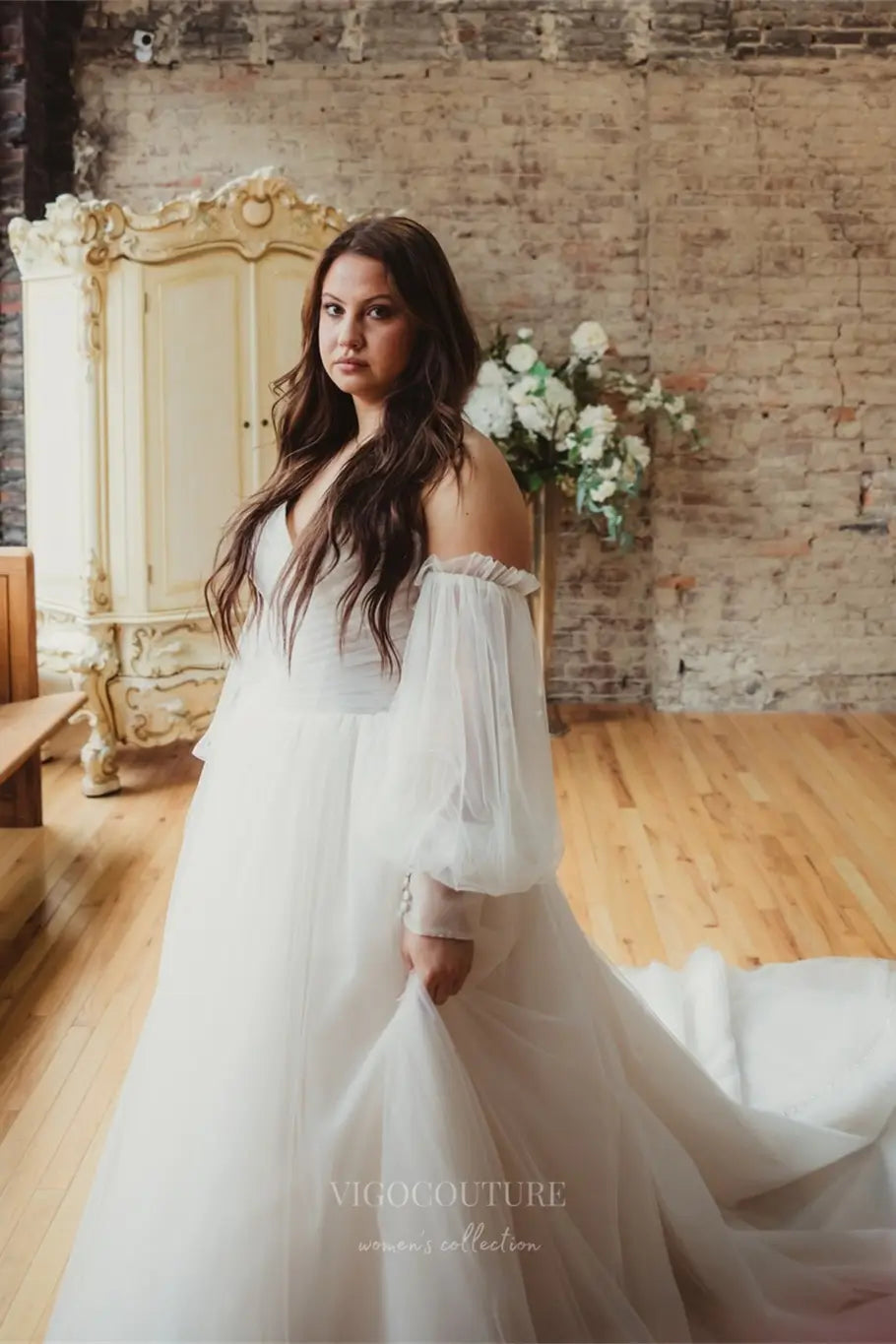 Wedding Dresses 2025 to impress Ethereal Plus Size Tulle Ball Gown Wedding Dress with Sweetheart Neckline & Removable Puff Sleeves – W2603-vigocouture-vigocouture