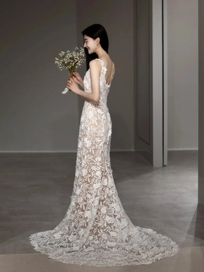 Wedding Dresses 2025 to impress Floral Lace Fit-and-Flare Wedding Dress with Scoop Back and Sheer Details – RD018-vigocouture-vigocouture