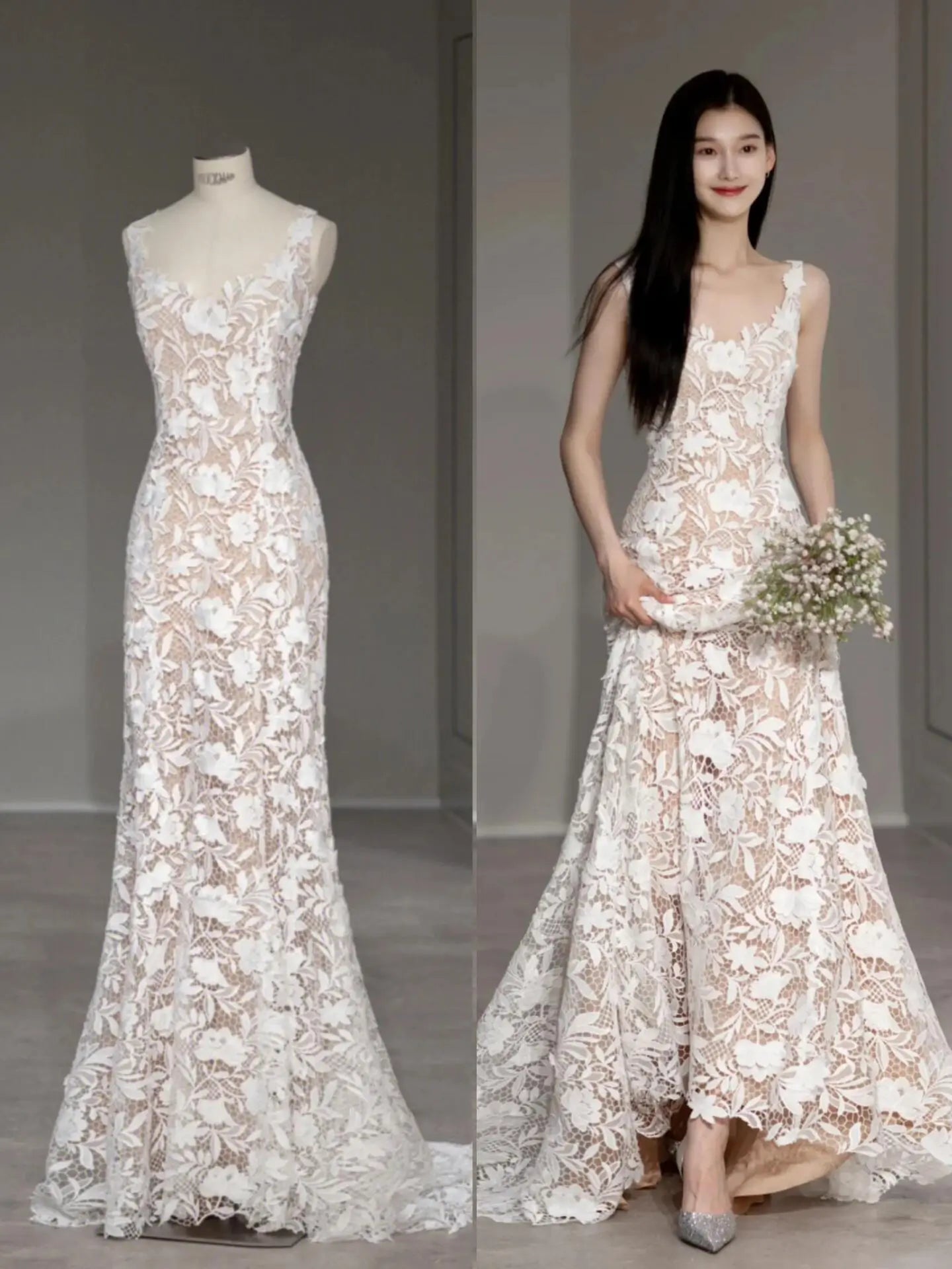 Wedding Dresses 2025 to impress Floral Lace Fit-and-Flare Wedding Dress with Scoop Back and Sheer Details – RD018-vigocouture-vigocouture