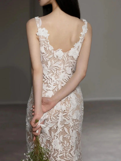 Wedding Dresses 2025 to impress Floral Lace Fit-and-Flare Wedding Dress with Scoop Back and Sheer Details – RD018-vigocouture-vigocouture