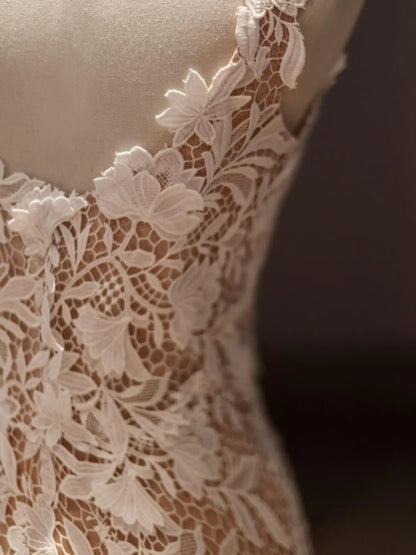 Wedding Dresses 2025 to impress Floral Lace Fit-and-Flare Wedding Dress with Scoop Back and Sheer Details – RD018-vigocouture-vigocouture