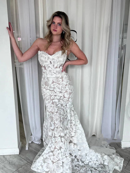 floral bohemian wedding dress Gorgeous Lace Vintage Boho Wedding Dresses Mermaid Long Bridal Gowns US8 / Same as Picture