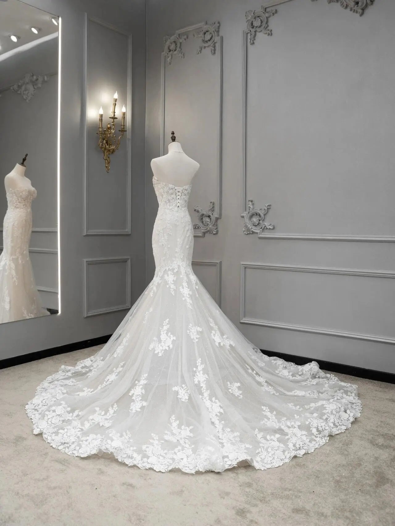 Wedding Dresses 2025 to impress Glitter Tulle Mermaid Wedding Dress with 3D Floral Lace & Corset Bodice – RD027-vigocouture-vigocouture