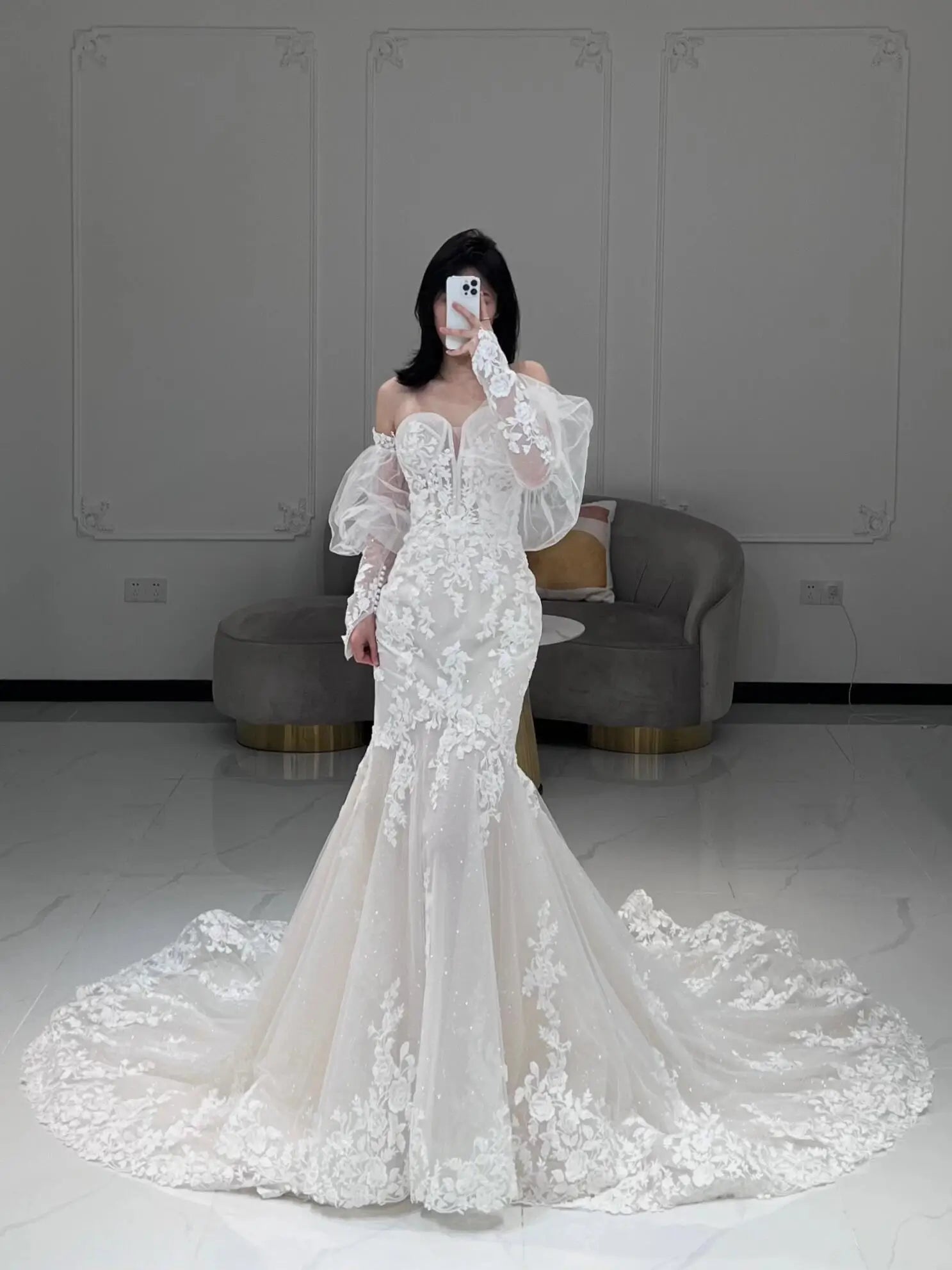 Wedding Dresses 2025 to impress Glitter Tulle Mermaid Wedding Dress with 3D Floral Lace & Corset Bodice – RD027-vigocouture-vigocouture