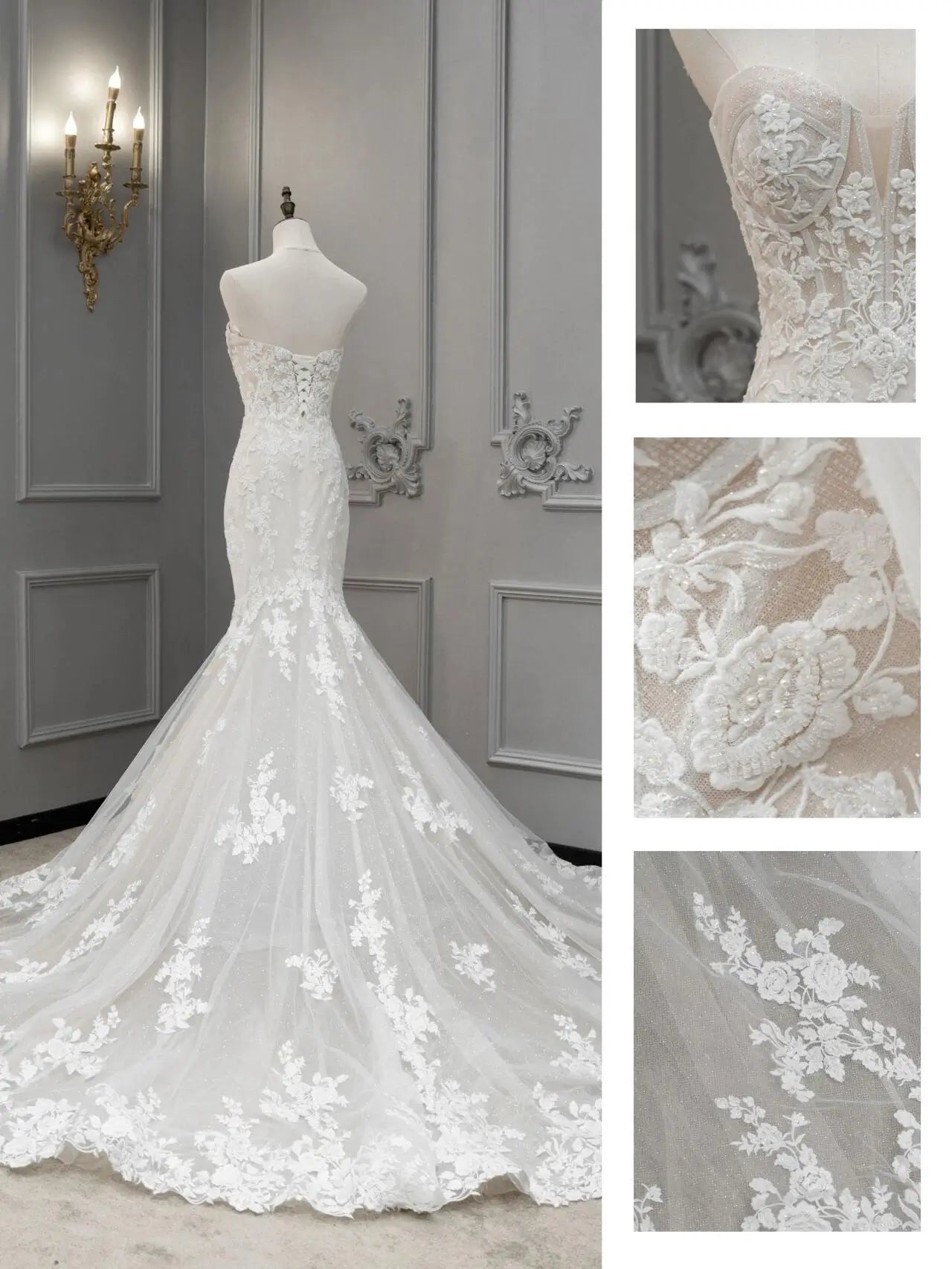 Wedding Dresses 2025 to impress Glitter Tulle Mermaid Wedding Dress with 3D Floral Lace & Corset Bodice – RD027-vigocouture-vigocouture