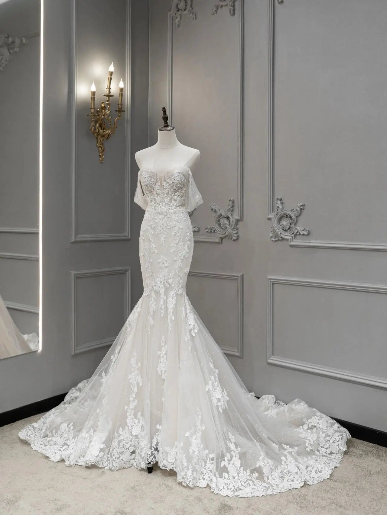 Wedding Dresses 2025 to impress Glitter Tulle Mermaid Wedding Dress with 3D Floral Lace & Corset Bodice – RD027-vigocouture-Ivory-Custom Size-vigocouture