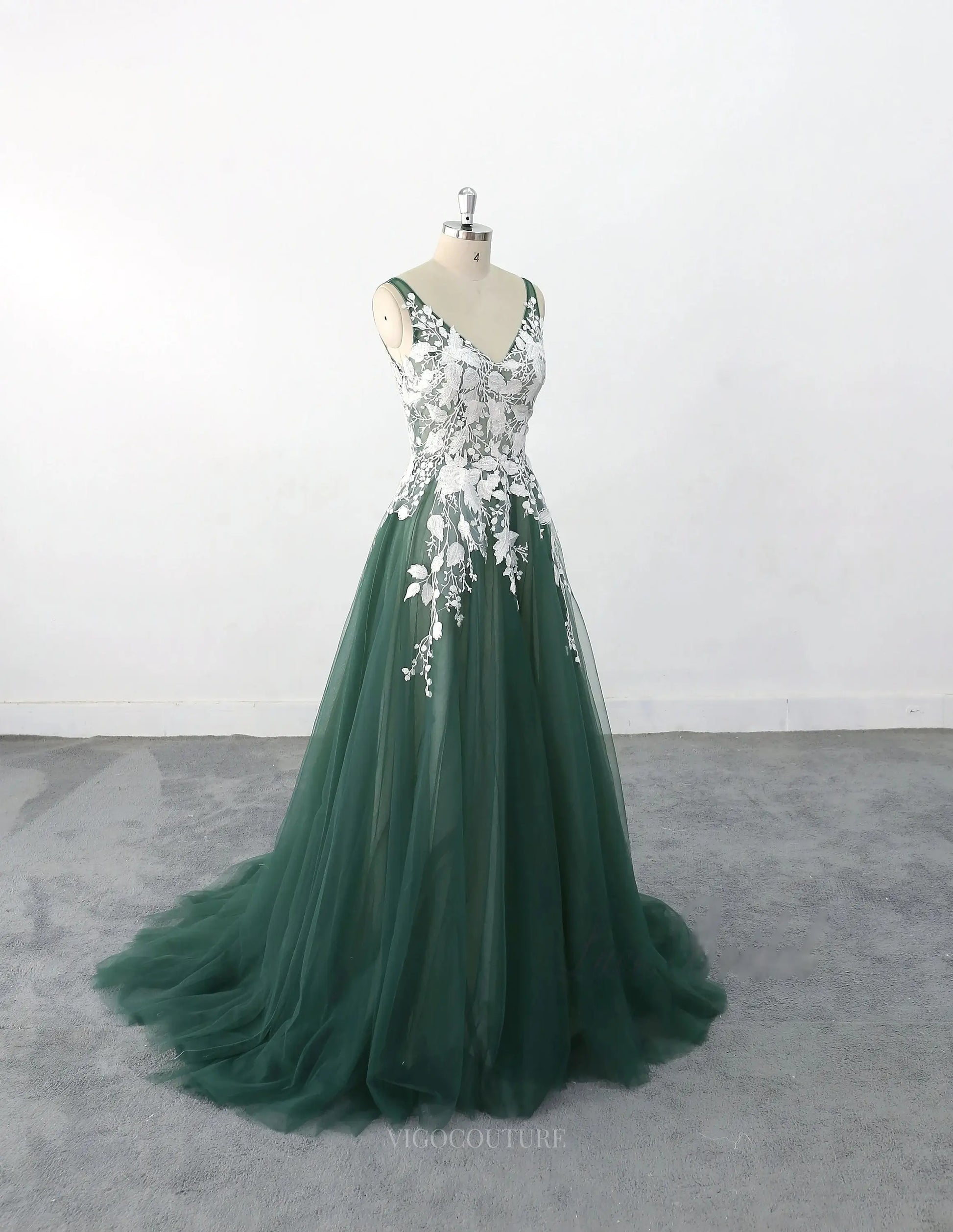 Green Floral Lace Tulle Wedding Dresses with Sweetheart Neckline & Sweep Train - MQ025 Custom Colors / US6 Green Floral Lace Tulle Wedding Dresses with Sweetheart Neckline & Sweep Train - MQ025 Custom Colors / US6