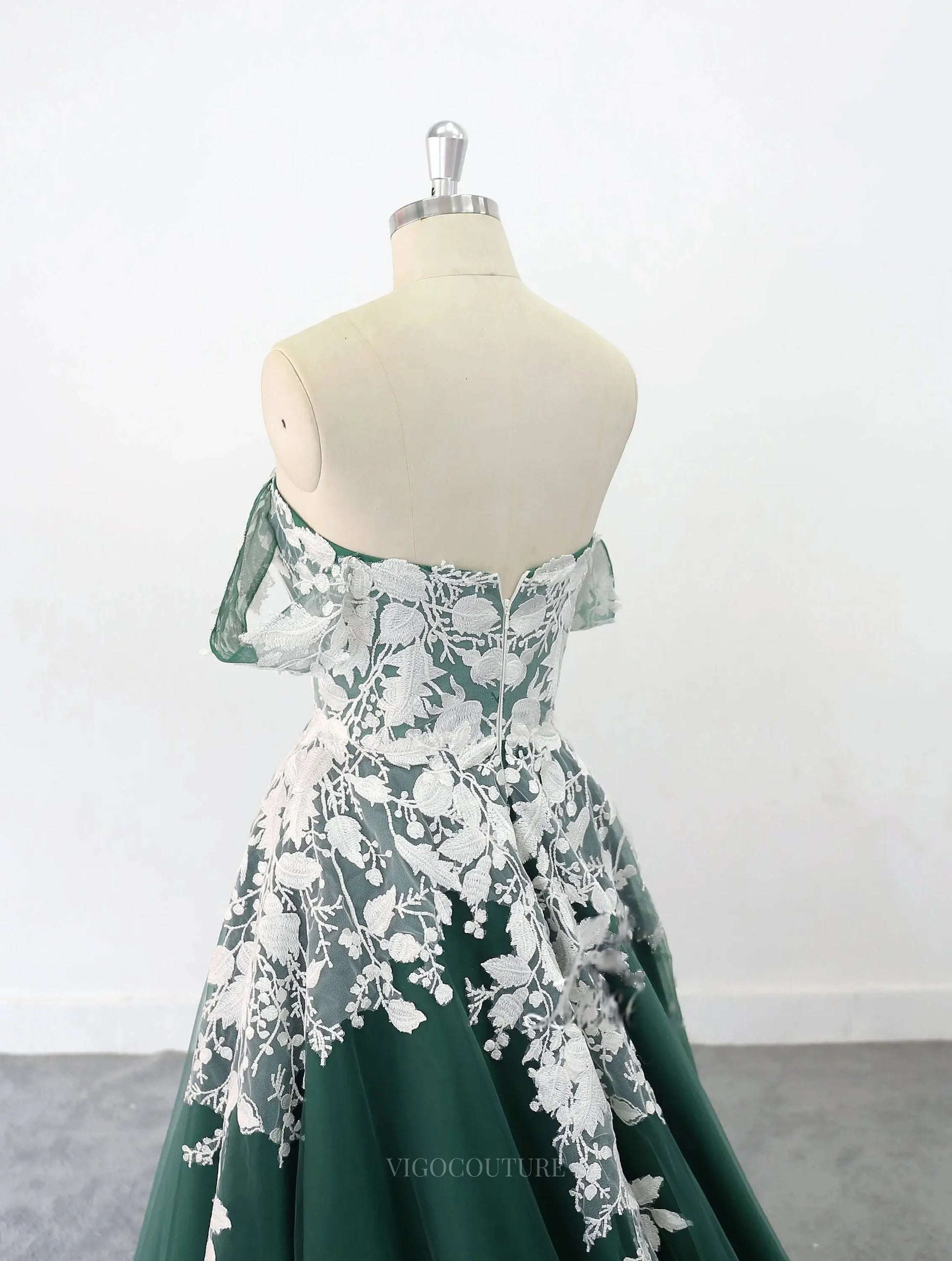 Green Floral Lace Tulle Wedding Dresses with Sweetheart Neckline & Sweep Train - MQ025 Custom Colors / US6 Green Floral Lace Tulle Wedding Dresses with Sweetheart Neckline & Sweep Train - MQ025 Custom Colors / US6
