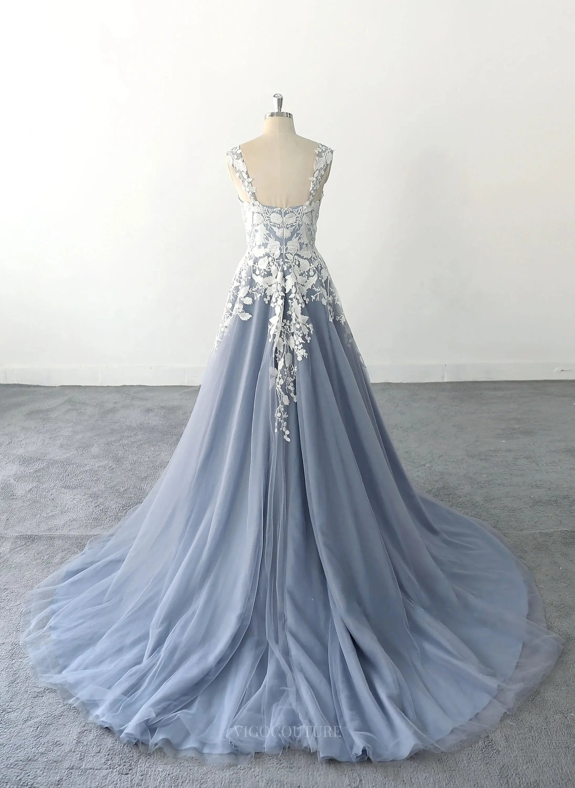 Grey Lace Tulle Wedding Dresses with Sweetheart Neckline, Spaghetti St vigocouture Grey Lace Tulle Wedding Dresses with Sweetheart Neckline, Spaghetti St vigocouture