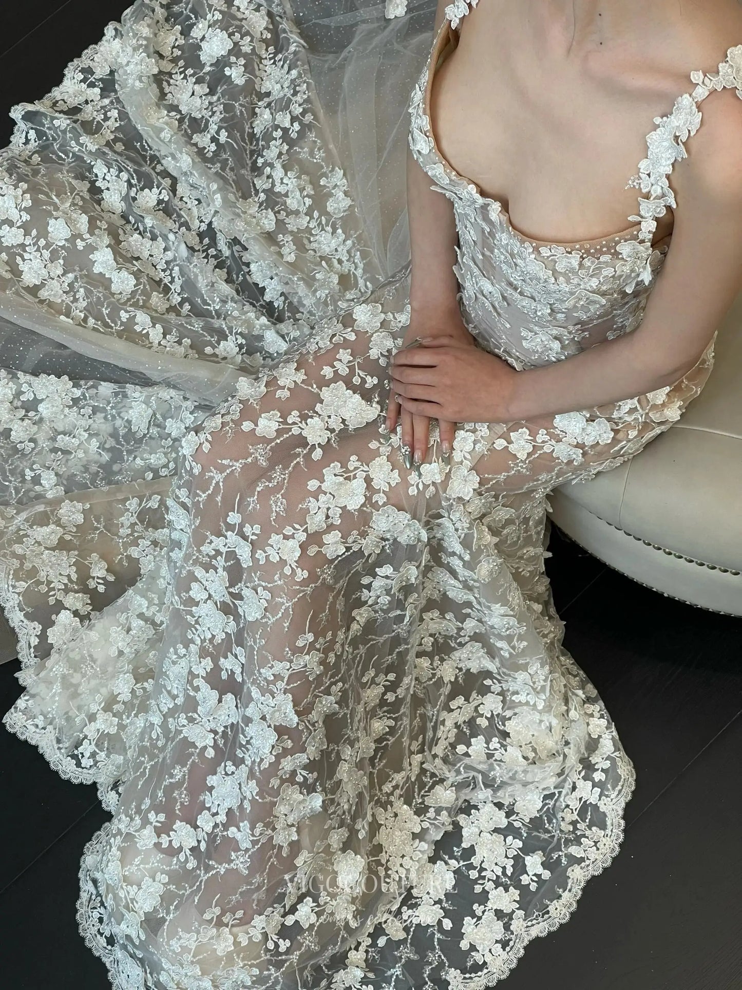 Wedding Dresses 2025 to impress Ivory 3D Floral Lace Wedding Dress with Scoop Corset Bodice and Sheer Mermaid Skirt – RD033-vigocouture-vigocouture