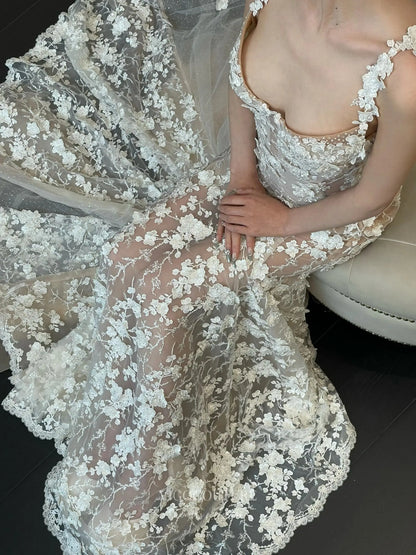 Wedding Dresses 2025 to impress Ivory 3D Floral Lace Wedding Dress with Scoop Corset Bodice and Sheer Mermaid Skirt – RD033-vigocouture-vigocouture