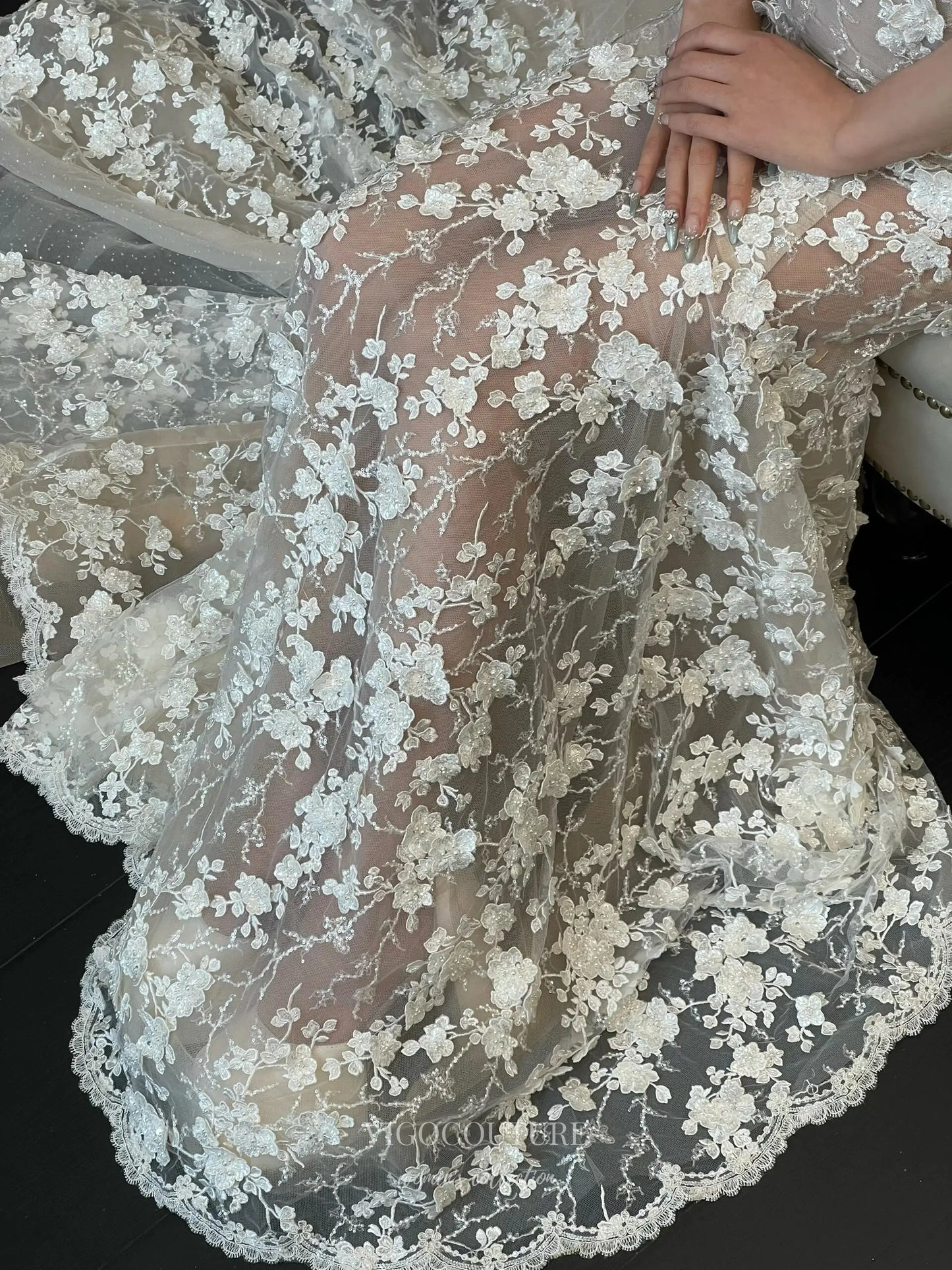 Wedding Dresses 2025 to impress Ivory 3D Floral Lace Wedding Dress with Scoop Corset Bodice and Sheer Mermaid Skirt – RD033-vigocouture-vigocouture