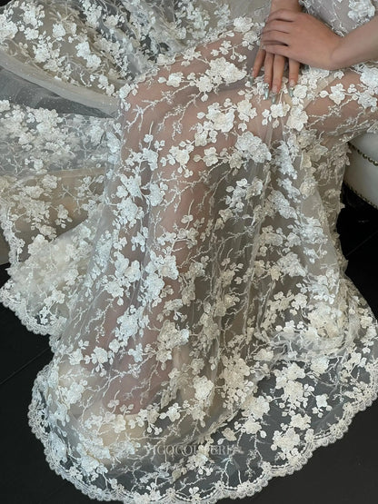 Wedding Dresses 2025 to impress Ivory 3D Floral Lace Wedding Dress with Scoop Corset Bodice and Sheer Mermaid Skirt – RD033-vigocouture-vigocouture