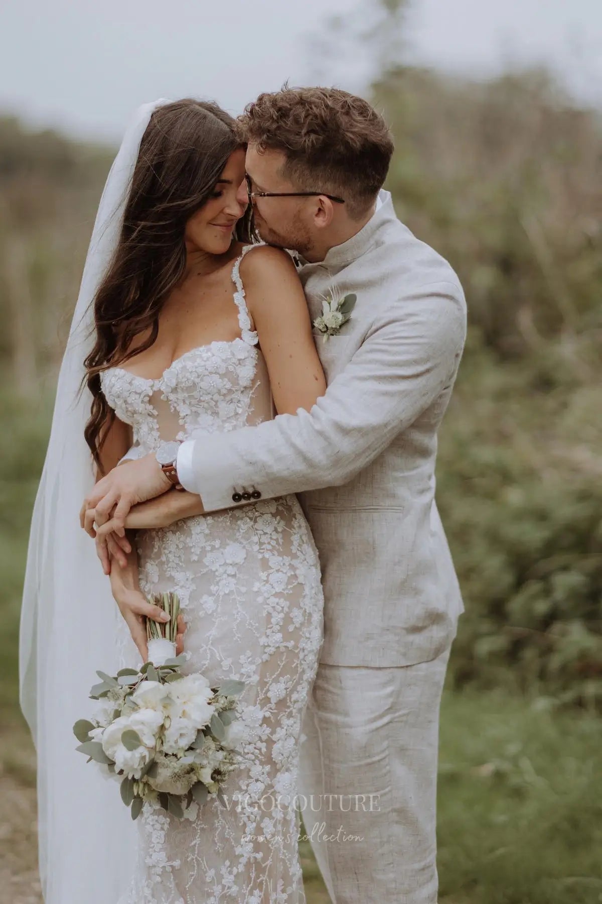 Wedding Dresses 2025 to impress Ivory Beaded Floral Lace Mermaid Wedding Dress with Illusion Corset Bodice & Off-Shoulder Straps – W2265-vigocouture-vigocouture