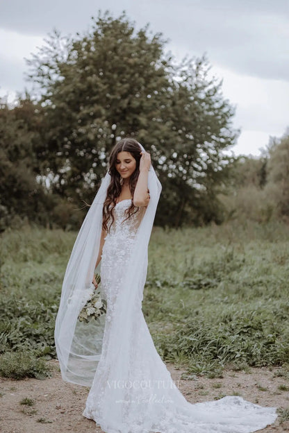 Wedding Dresses 2025 to impress Ivory Beaded Floral Lace Mermaid Wedding Dress with Illusion Corset Bodice & Off-Shoulder Straps – W2265-vigocouture-vigocouture
