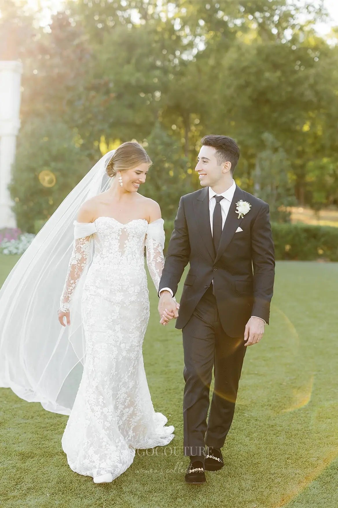 Wedding Dresses 2025 to impress Ivory Beaded Floral Lace Mermaid Wedding Dress with Removable Long Sleeves & Illusion Corset Bodice – W2264-vigocouture-vigocouture