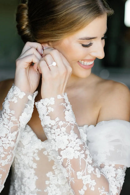 Wedding Dresses 2025 to impress Ivory Beaded Floral Lace Mermaid Wedding Dress with Removable Long Sleeves & Illusion Corset Bodice – W2264-vigocouture-vigocouture