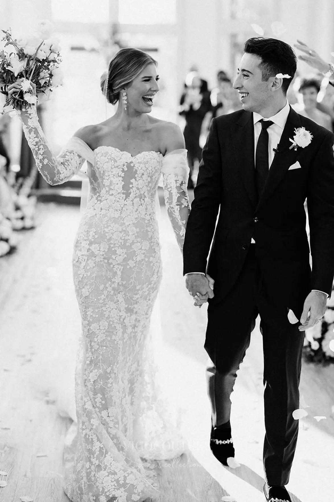 Wedding Dresses 2025 to impress Ivory Beaded Floral Lace Mermaid Wedding Dress with Removable Long Sleeves & Illusion Corset Bodice – W2264-vigocouture-vigocouture