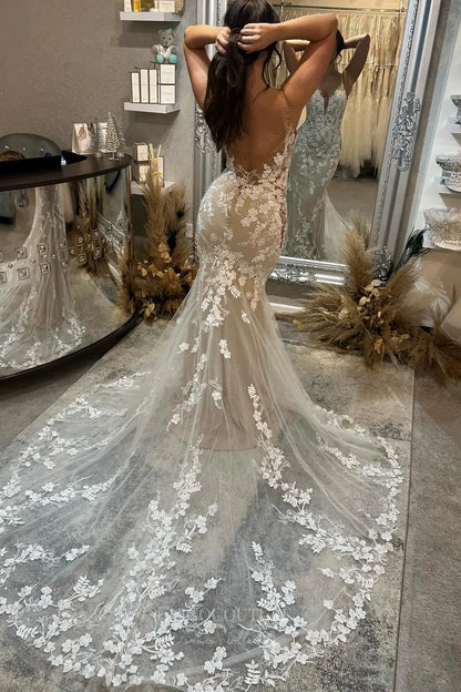 Wedding Dresses 2025 to impress Ivory Boho Mermaid Wedding Dress with Plunging V-Neckline, Illusion Back, Nude Lining & Chapel Train – W2272-vigocouture-vigocouture