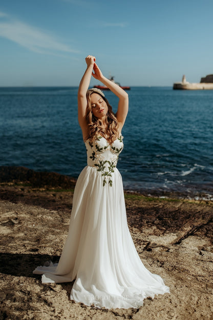 Wedding Dresses 2025 to impress Ivory Botanical Wedding Dress with Strapless Sweetheart Neckline, Embroidered Corset Bodice & Slit – W2373-vigocouture-vigocouture