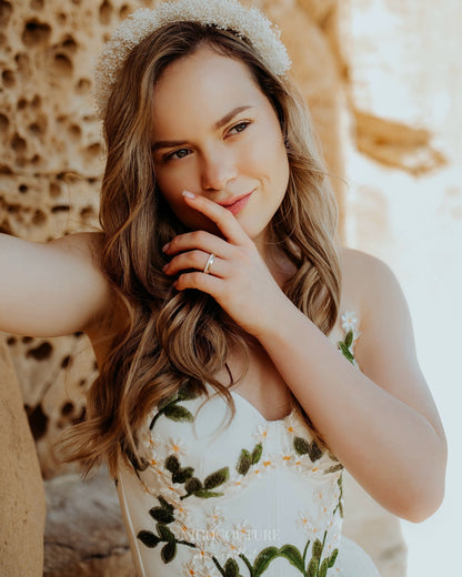 Wedding Dresses 2025 to impress Ivory Botanical Wedding Dress with Strapless Sweetheart Neckline, Embroidered Corset Bodice & Slit – W2373-vigocouture-vigocouture