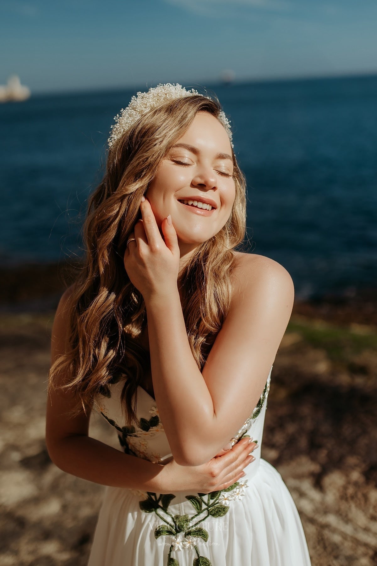 Wedding Dresses 2025 to impress Ivory Botanical Wedding Dress with Strapless Sweetheart Neckline, Embroidered Corset Bodice & Slit – W2373-vigocouture-vigocouture