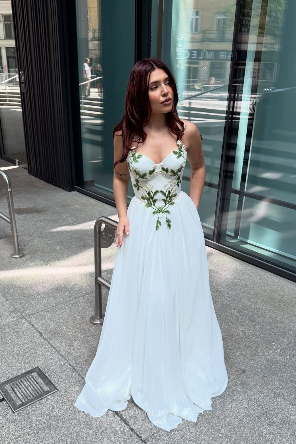 Wedding Dresses 2025 to impress Ivory Botanical Wedding Dress with Strapless Sweetheart Neckline, Embroidered Corset Bodice & Slit – W2373-vigocouture-vigocouture