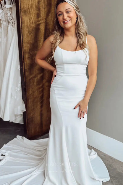 Wedding Dresses 2025 to impress Ivory Crepe Mermaid Wedding Dress with Spaghetti Straps, Back Bow & Chapel Train – W2310-vigocouture-vigocouture