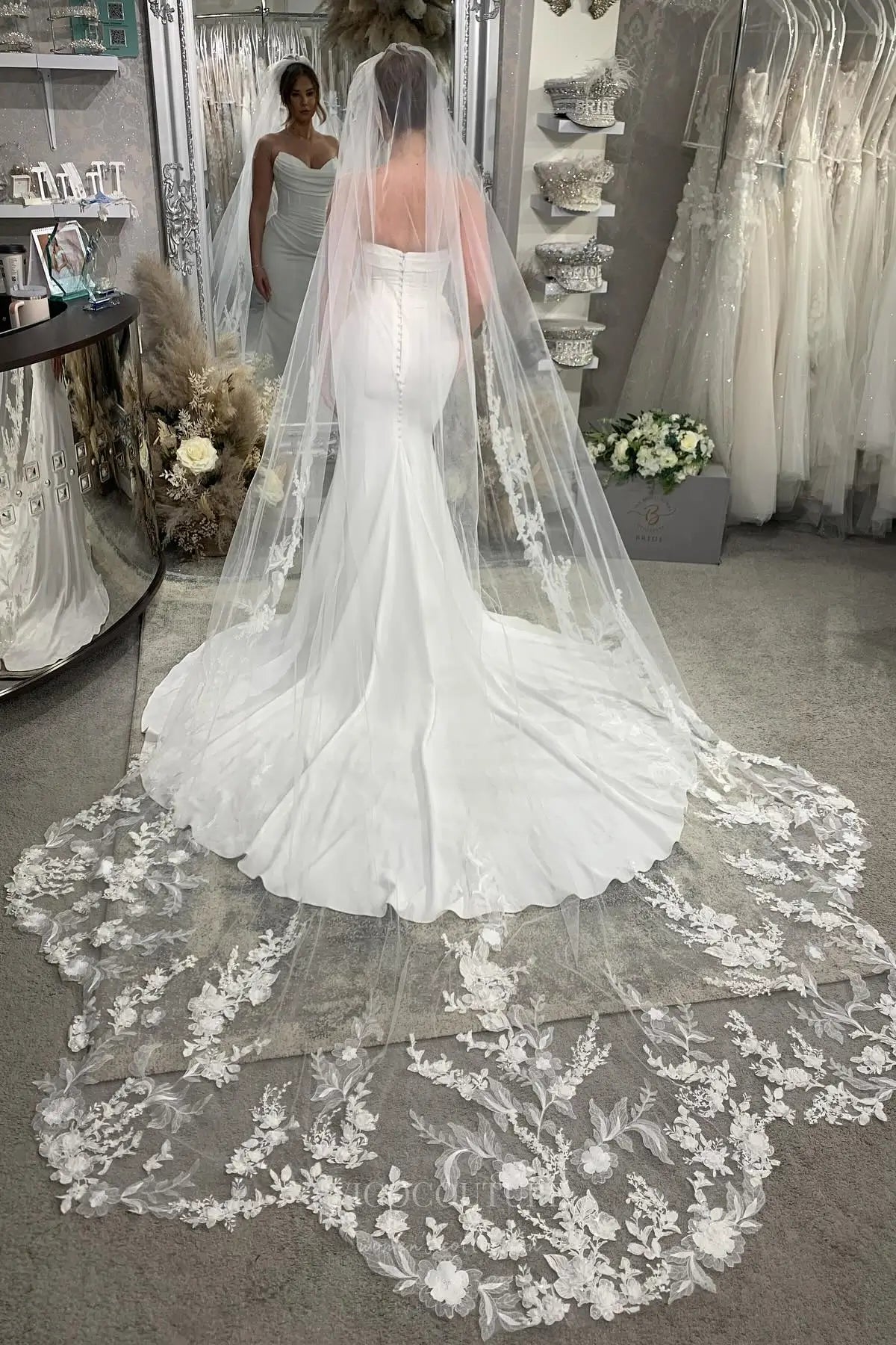 Wedding Dresses 2025 to impress Ivory Crepe Mermaid Wedding Dress with Strapless Sweetheart Neckline, Ruched Bodice & Chapel Train – W2314-vigocouture-vigocouture