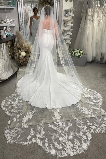 Wedding Dresses 2025 to impress Ivory Crepe Mermaid Wedding Dress with Strapless Sweetheart Neckline, Ruched Bodice & Chapel Train – W2314-vigocouture-vigocouture