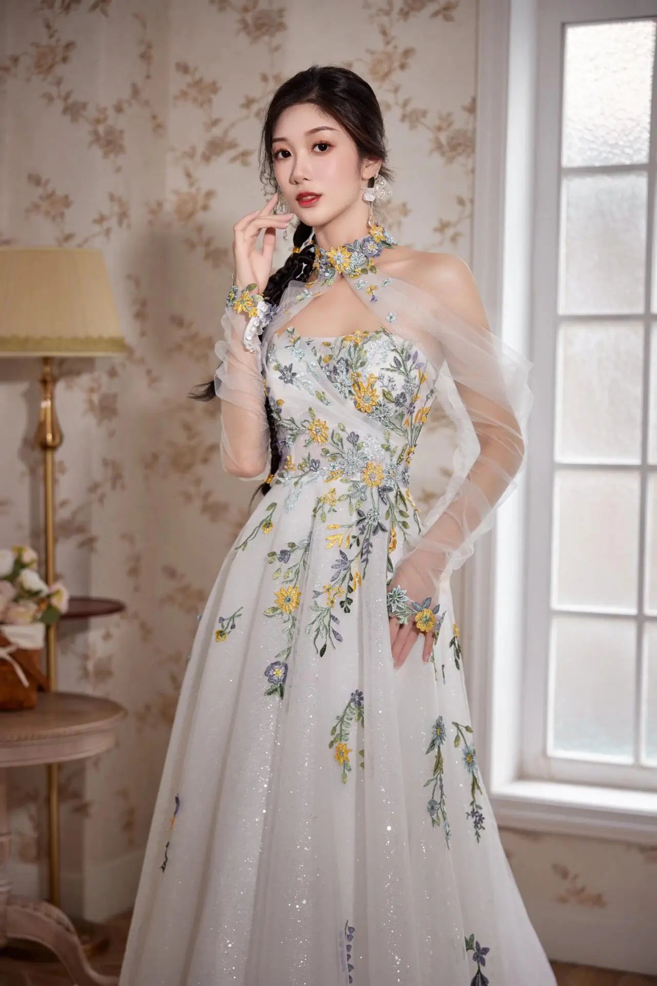 Wedding Dresses 2025 to impress Pastel Floral Embroidered Ball Gown Wedding Dress with Sparkle Tulle – Style RD014-vigocouture-vigocouture