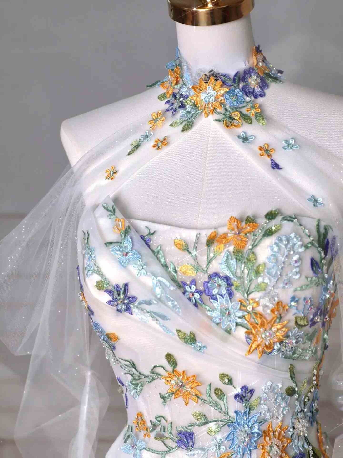 Wedding Dresses 2025 to impress Pastel Floral Embroidered Ball Gown Wedding Dress with Sparkle Tulle – Style RD014-vigocouture-vigocouture