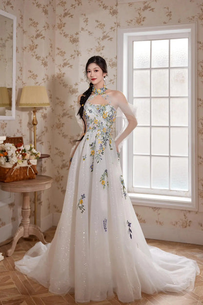 Wedding Dresses 2025 to impress Pastel Floral Embroidered Ball Gown Wedding Dress with Sparkle Tulle – Style RD014-vigocouture-vigocouture